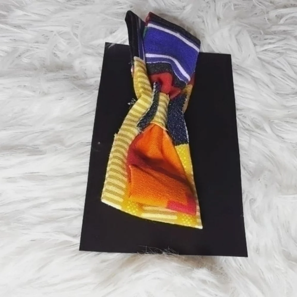 Tasty Raw Edge Kente Denim Mash-Up Bow Tie…
